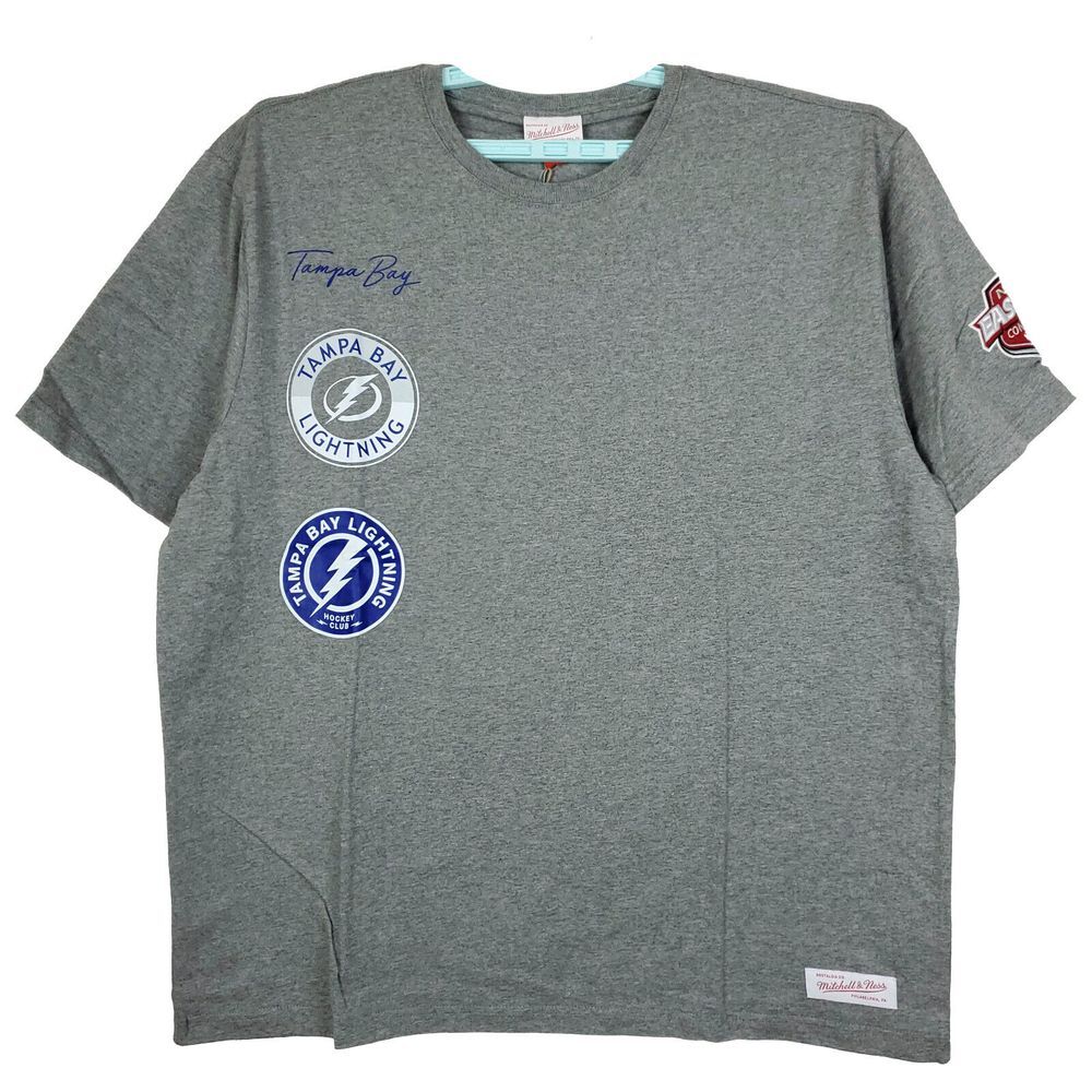 Tampa Bay Lightning Mitchell & Ness NHL 2XL XXL Shirt Multi-Logos Gray NWT